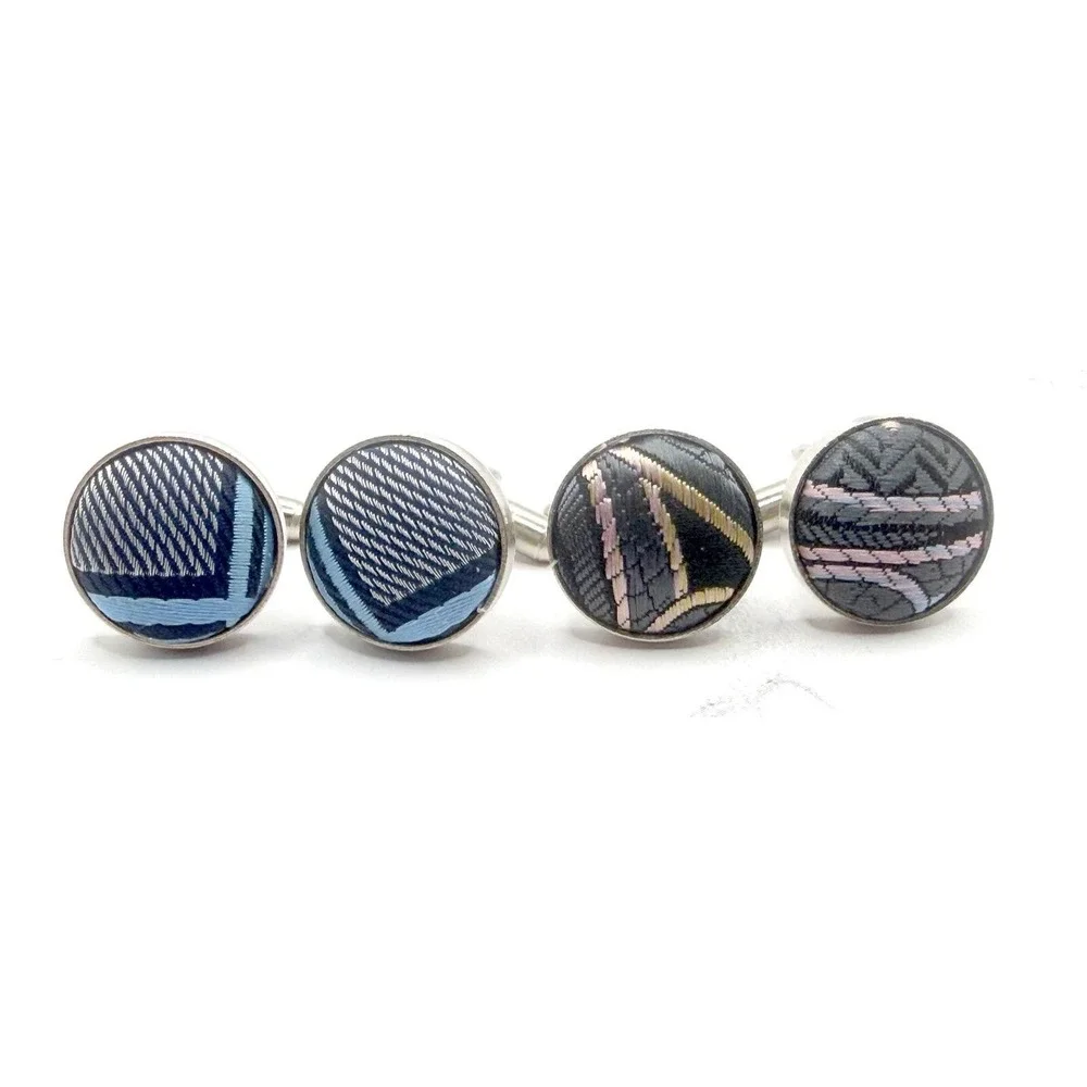 lot of 2 men's vintage cufflinks woven fabric textured finish silver bullet back